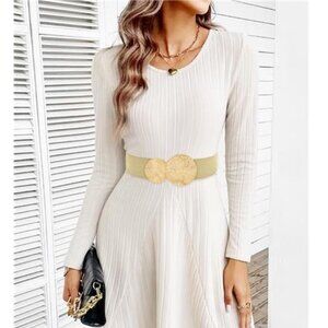 Wide Stretchy Elastic Waist Belt – Alloy Buckle Cinch Belt for Dresses, Skirts